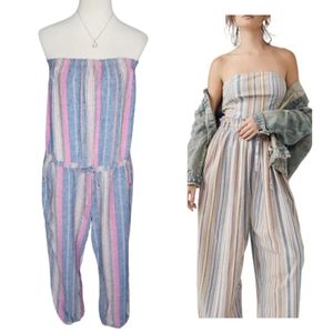 Soho Street women's striped strapless Linen jumpsuit Women's size extra large XL